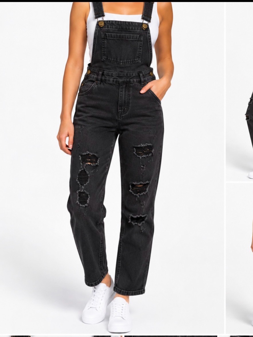 Dollhouse Black Distressed Denim Overalls Size 9 Ripped Skinny Jumpsuit